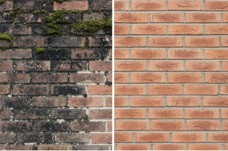Mur extérieur brique avant après nettoyage